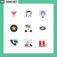 Pictogram Set of 9 Simple Flat Colors of group star radio insignia circle Editable Vector Design Elements