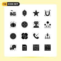 Set of 16 Commercial Solid Glyphs pack for halloween tool fable power magnet Editable Vector Design Elements
