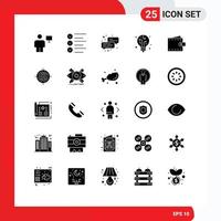 Mobile Interface Solid Glyph Set of 25 Pictograms of interface business emojis bulb digital Editable Vector Design Elements