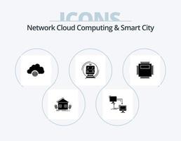 Network Cloud Computing And Smart City Glyph Icon Pack 5 Icon Design. smart. metro. sync. infrastructure. globe vector