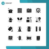 User Interface Pack of 16 Basic Solid Glyphs of badge shop steering place holder Editable Vector Design Elements