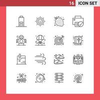 Universal Icon Symbols Group of 16 Modern Outlines of robotic human sweet hardware devices Editable Vector Design Elements