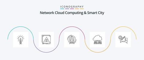 red nube informática y inteligente ciudad línea 5 5 icono paquete incluso servidor. nube. servidor. transporte. inteligente vector