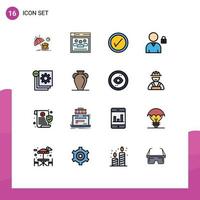 Universal Icon Symbols Group of 16 Modern Flat Color Filled Lines of process develop tick coding lock Editable Creative Vector Design Elements