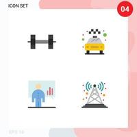 Universal Icon Symbols Group of 4 Modern Flat Icons of sport man taxi analytics antenna Editable Vector Design Elements