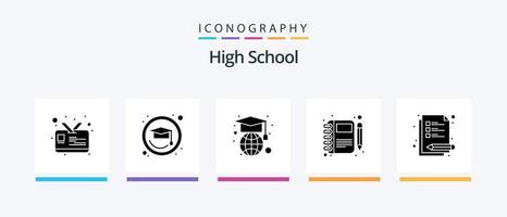 High School Glyph 5 Icon Pack Including . notes. globe. lecture. notebook. Creative Icons Design vector