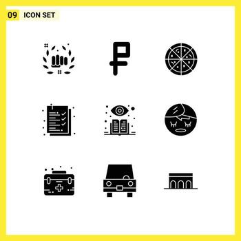 9 Thematic Vector Solid Glyphs and Editable Symbols of face supervised learning fast food supervised list Editable Vector Design Elements