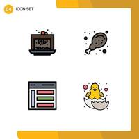 Set of 4 Vector Filledline Flat Colors on Grid for baking interface cake food sidebar Editable Vector Design Elements