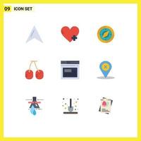 Set of 9 Modern UI Icons Symbols Signs for location web compass page vegetables Editable Vector Design Elements