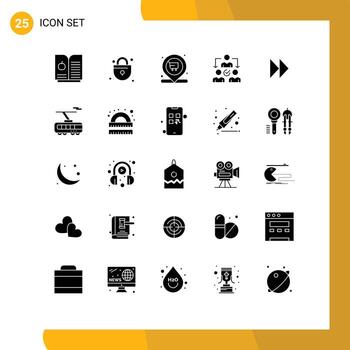 25 usuario interfaz sólido glifo paquete de moderno señales y símbolos de inteligente medios de comunicación carro adelante distribución editable vector diseño elementos