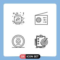 Set of 4 Modern UI Icons Symbols Signs for coffee power media computing report Editable Vector Design Elements