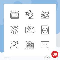 Group of 9 Outlines Signs and Symbols for email scandinavia agreement pine trees arctic Editable Vector Design Elements