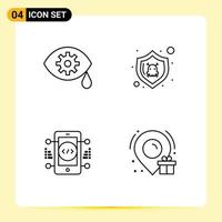 Set of 4 Modern UI Icons Symbols Signs for correction online danger shield birthday Editable Vector Design Elements