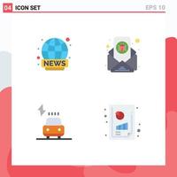 4 Universal Flat Icons Set for Web and Mobile Applications world wide charge news email virus power Editable Vector Design Elements