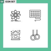 Universal Icon Symbols Group of 4 Modern Filledline Flat Colors of atom doll physics type house Editable Vector Design Elements