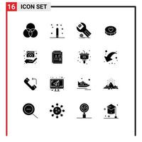 Mobile Interface Solid Glyph Set of 16 Pictograms of loves heart programing favorite maintenance Editable Vector Design Elements