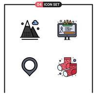 Modern Set of 4 Filledline Flat Colors and symbols such as activities location mountains tool marker Editable Vector Design Elements