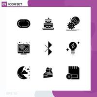 Group of 9 Modern Solid Glyphs Set for signal bluetooth install tv internet Editable Vector Design Elements