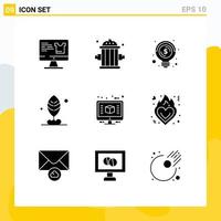 9 Universal Solid Glyph Signs Symbols of construction architecture bulb motivation leaf Editable Vector Design Elements