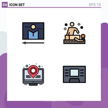 User Interface Pack of 4 Basic Filledline Flat Colors of broadcast heat map media player relaxation place holder Editable Vector Design Elements