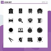 Pack of 16 Modern Solid Glyphs Signs and Symbols for Web Print Media such as distribution emergency monitor car arts Editable Vector Design Elements