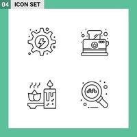 Stock Vector Icon Pack of 4 Line Signs and Symbols for electrical aromatherapy hydropower toast relaxation Editable Vector Design Elements