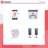 Pictogram Set of 4 Simple Flat Icons of heart chain smart phone group connection Editable Vector Design Elements
