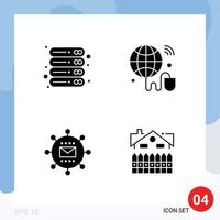 Editable Vector Line Pack of 4 Simple Solid Glyphs of data engine server iot media Editable Vector Design Elements