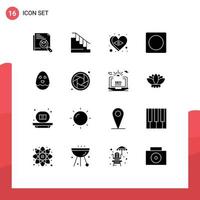 Modern Set of 16 Solid Glyphs Pictograph of egg layout stair frame love Editable Vector Design Elements