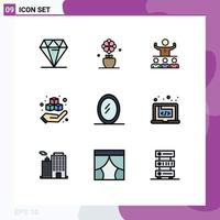 Mobile Interface Filledline Flat Color Set of 9 Pictograms of interior hand encourage printing team Editable Vector Design Elements