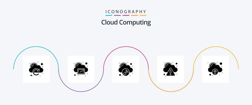 Cloud Computing Glyph 5 Icon Pack Including upload. cloud. warning. cloud vector