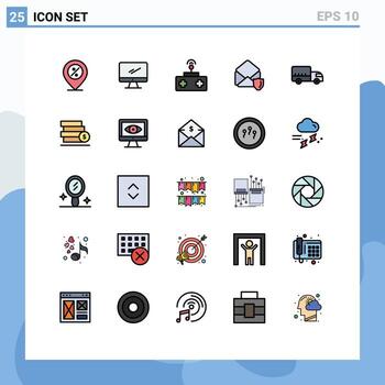 Editable Vector Line Pack of 25 Simple Filled line Flat Colors of security mail imac gdpr remote control Editable Vector Design Elements