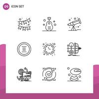 Pictogram Set of 9 Simple Outlines of economy navigation astronomy menu circle Editable Vector Design Elements