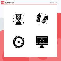 Set of 4 Vector Solid Glyphs on Grid for achievement new year women sign crackers bio Editable Vector Design Elements