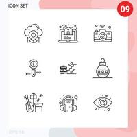 Set of 9 Vector Outlines on Grid for search information online info internet of things Editable Vector Design Elements