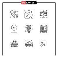 9 Universal Outlines Set for Web and Mobile Applications signal social design play cctv Editable Vector Design Elements