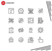 Pack of 16 creative Outlines of movie startup bank business launch Editable Vector Design Elements