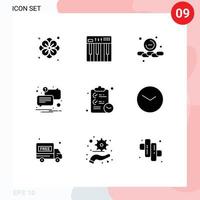 Group of 9 Modern Solid Glyphs Set for clipboard unread less message chat Editable Vector Design Elements