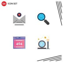 Group of 4 Modern Flat Icons Set for email code globe seo glass Editable Vector Design Elements