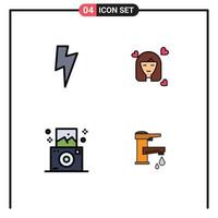 User Interface Pack of 4 Basic Filledline Flat Colors of power regular girl avatar tapwater Editable Vector Design Elements