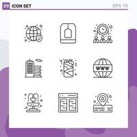 Pack of 9 Modern Outlines Signs and Symbols for Web Print Media such as can corporation tea business network Editable Vector Design Elements