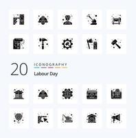20 Labour Day Solid Glyph icon Pack like day calendar helmet labour gear vector