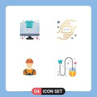 4 Thematic Vector Flat Icons and Editable Symbols of online worker tshirt hands avatar Editable Vector Design Elements