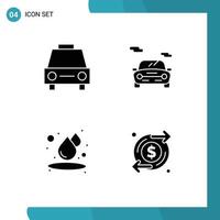 4 Solid Glyph concept for Websites Mobile and Apps car drop transport car water Editable Vector Design Elements