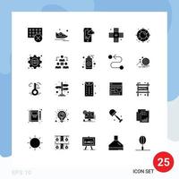 Mobile Interface Solid Glyph Set of 25 Pictograms of health fitness running disease mobile Editable Vector Design Elements