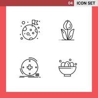 4 Universal Line Signs Symbols of flag clinical planet flower health Editable Vector Design Elements