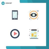 Group of 4 Flat Icons Signs and Symbols for phone video android eye media Editable Vector Design Elements