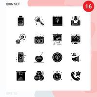 Modern Set of 16 Solid Glyphs and symbols such as engineering cogs calendar technology mobile Editable Vector Design Elements