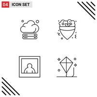 4 Thematic Vector Filledline Flat Colors and Editable Symbols of cloud woman technology meal fun Editable Vector Design Elements