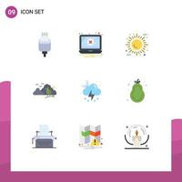 Universal Icon Symbols Group of 9 Modern Flat Colors of tree hill sun landscape environment Editable Vector Design Elements